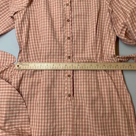 Sezane Jamy Linen Check Shirt Dress Faux Wrap Women 42 Pink Plaid Long Sleeve - Picture 11 of 16